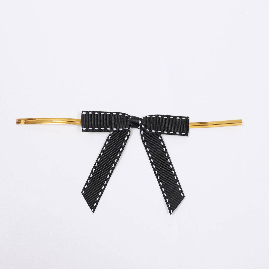 HIER_5146 50 Pcs | 3" Saddle Stitch Ribbon Bows With Twist Ties, Gift Basket Party Favor Bags Decor - Black/White Polyester 10 HIER_5146 50 Pcs | 3" Saddle Stitch Ribbon Bows With Twist Ties, Gift Basket Party Favor Bags Decor - Black/White Polyester
