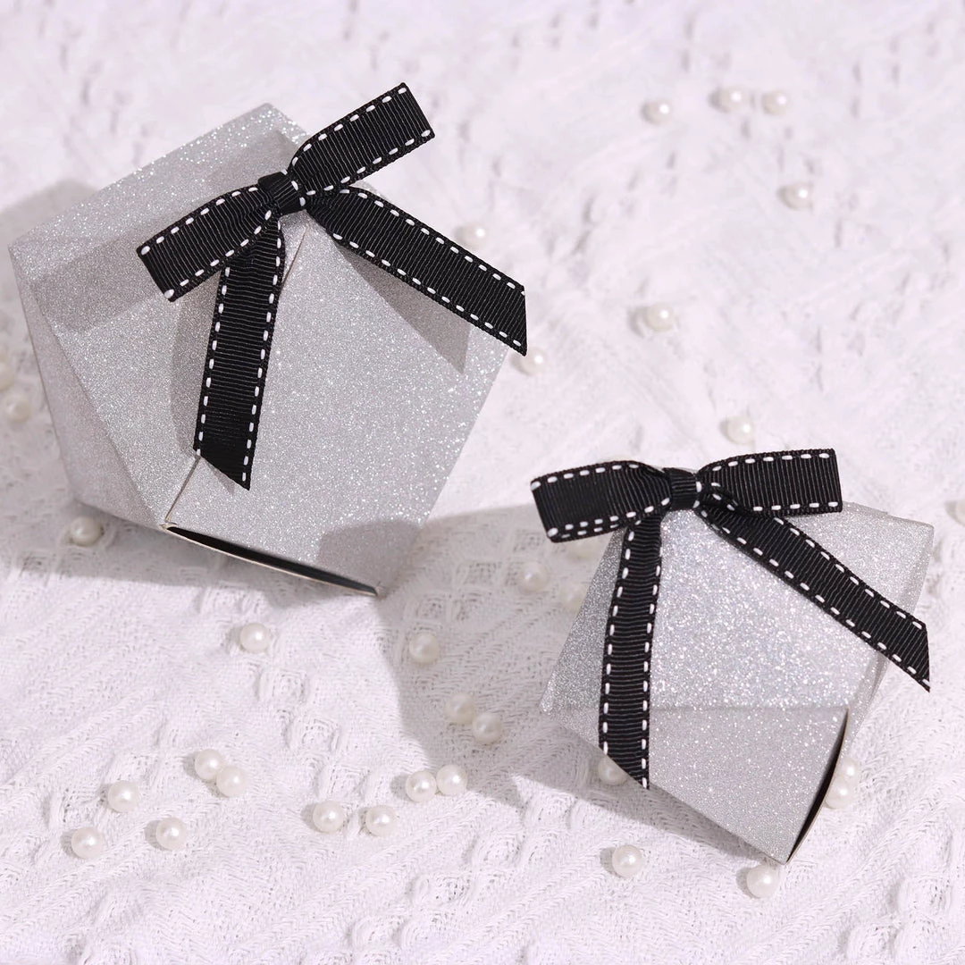 HIER_5146 50 Pcs | 3" Saddle Stitch Ribbon Bows With Twist Ties, Gift Basket Party Favor Bags Decor - Black/White Polyester 6 HIER_5146 50 Pcs | 3" Saddle Stitch Ribbon Bows With Twist Ties, Gift Basket Party Favor Bags Decor - Black/White Polyester