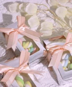 HIER_5146 50 Pcs | 10" Rose Gold/Blush Pre Tied Ribbon Bows, Satin Ribbon With Gold Foil Lining For Gift Basket & Party Favors Decor