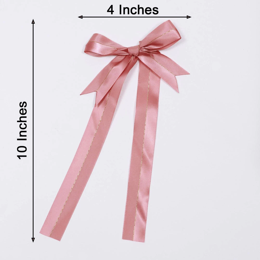 HIER_5146 50 Pcs | 10" Dusty Rose Pre Tied Ribbon Bows, Satin Ribbon With Gold Foil Lining For Gift Basket & Party Favors Decor 3 HIER_5146 50 Pcs | 10" Dusty Rose Pre Tied Ribbon Bows, Satin Ribbon With Gold Foil Lining For Gift Basket & Party Favors Decor