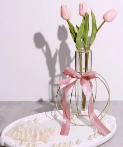 HIER_5146 50 Pcs | 10" Dusty Rose Pre Tied Ribbon Bows, Satin Ribbon With Gold Foil Lining For Gift Basket & Party Favors Decor