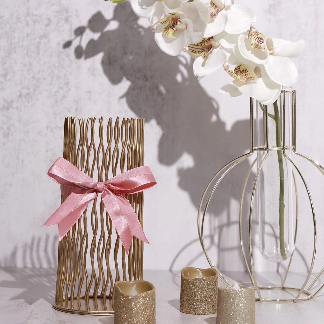 HIER_5146 50 Pcs | 10" Dusty Rose Pre Tied Ribbon Bows, Satin Ribbon With Gold Foil Lining For Gift Basket & Party Favors Decor 9 HIER_5146 50 Pcs | 10" Dusty Rose Pre Tied Ribbon Bows, Satin Ribbon With Gold Foil Lining For Gift Basket & Party Favors Decor