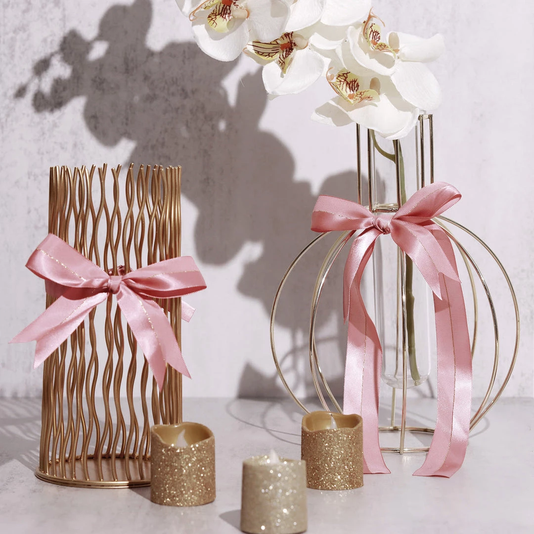 HIER_5146 50 Pcs | 10" Dusty Rose Pre Tied Ribbon Bows, Satin Ribbon With Gold Foil Lining For Gift Basket & Party Favors Decor 11 HIER_5146 50 Pcs | 10" Dusty Rose Pre Tied Ribbon Bows, Satin Ribbon With Gold Foil Lining For Gift Basket & Party Favors Decor