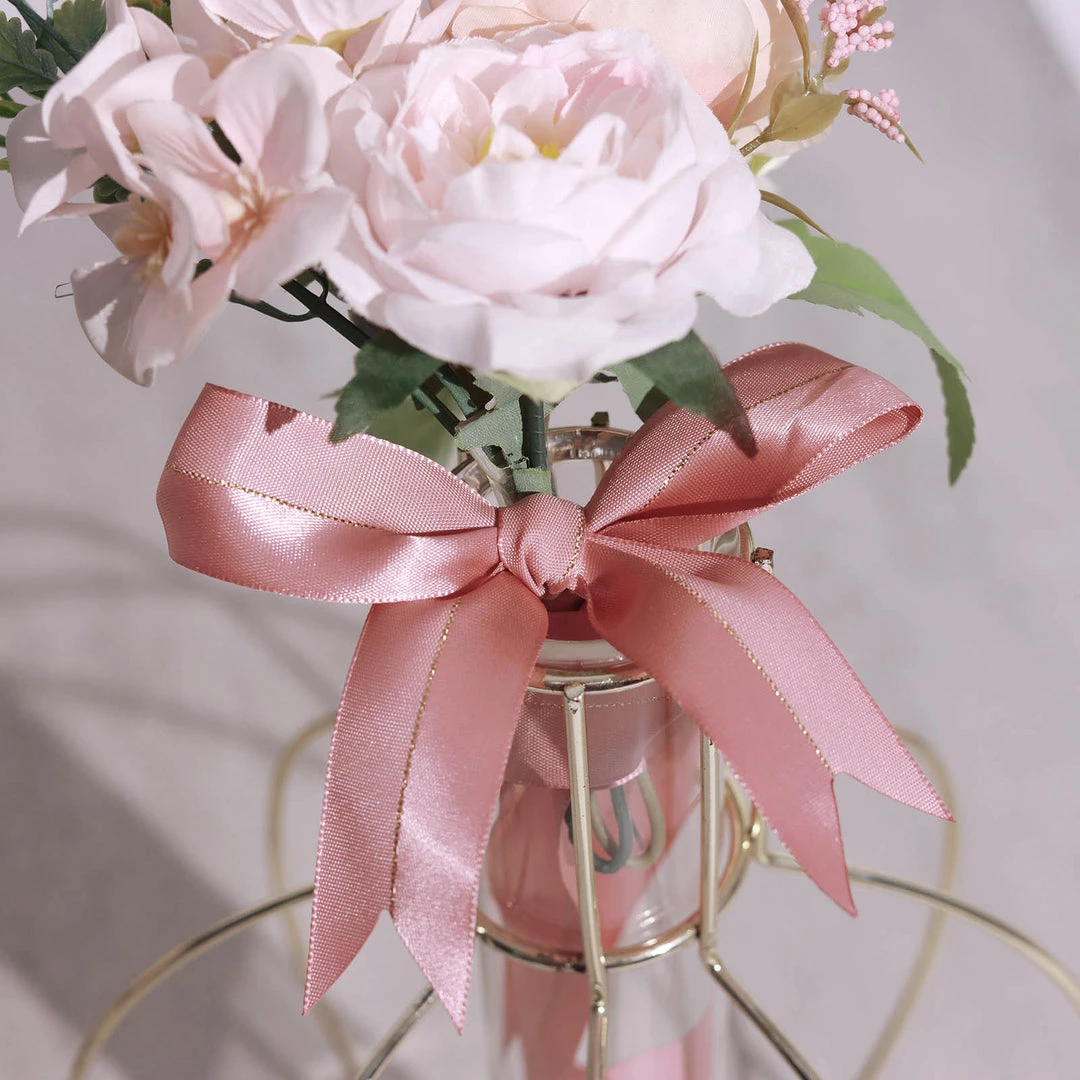 HIER_5146 50 Pcs | 10" Dusty Rose Pre Tied Ribbon Bows, Satin Ribbon With Gold Foil Lining For Gift Basket & Party Favors Decor 12 HIER_5146 50 Pcs | 10" Dusty Rose Pre Tied Ribbon Bows, Satin Ribbon With Gold Foil Lining For Gift Basket & Party Favors Decor