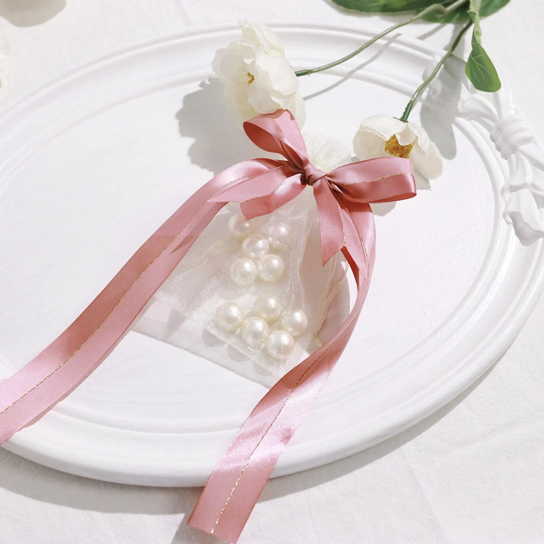 HIER_5146 50 Pcs | 10" Dusty Rose Pre Tied Ribbon Bows, Satin Ribbon With Gold Foil Lining For Gift Basket & Party Favors Decor 14 HIER_5146 50 Pcs | 10" Dusty Rose Pre Tied Ribbon Bows, Satin Ribbon With Gold Foil Lining For Gift Basket & Party Favors Decor