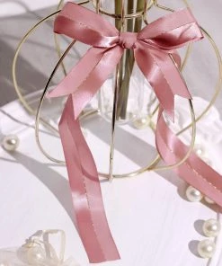 HIER_5146 50 Pcs | 10" Dusty Rose Pre Tied Ribbon Bows, Satin Ribbon With Gold Foil Lining For Gift Basket & Party Favors Decor