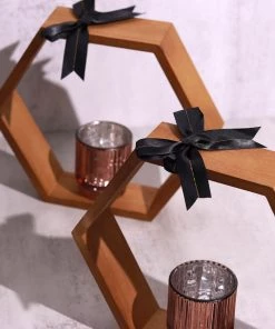 HIER_5146 50 Pcs | 10" Black Pre Tied Ribbon Bows, Satin Ribbon With Gold Foil Lining For Gift Basket & Party Favors Decor Tabletop Decor