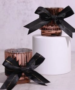 HIER_5146 50 Pcs | 10" Black Pre Tied Ribbon Bows, Satin Ribbon With Gold Foil Lining For Gift Basket & Party Favors Decor Tabletop Decor