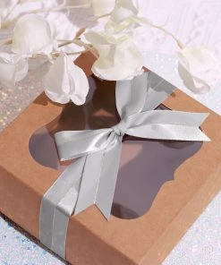 HIER_5146 Tabletop Decor 50 Pcs | 10" Silver Pre Tied Ribbon Bows, Satin Ribbon With Gold Foil Lining For Gift Basket & Party Favors Decor