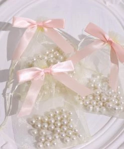 HIER_5146 50 Pcs | 3" Satin Ribbon Bows With Twist Ties, Gift Basket Party Favor Bags Decor - Rose Gold/Blush Classic Style Tabletop Decor