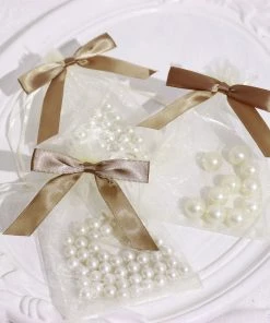 HIER_5146 Tabletop Decor 50 Pcs | 3" Satin Ribbon Bows With Twist Ties, Gift Basket Party Favor Bags Decor - Taupe Classic Style
