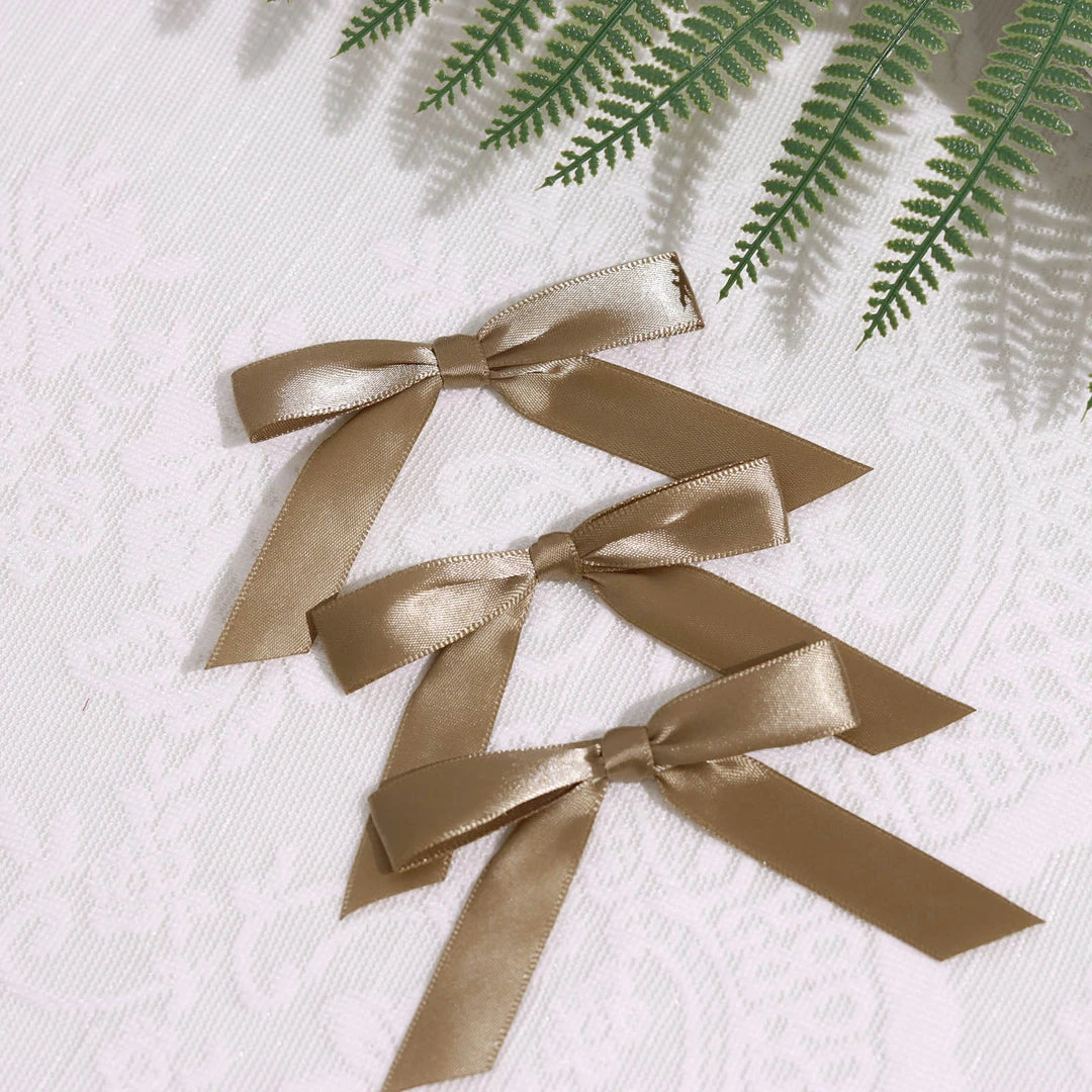 HIER_5146 Tabletop Decor 50 Pcs | 3" Satin Ribbon Bows With Twist Ties, Gift Basket Party Favor Bags Decor - Taupe Classic Style 4 HIER_5146 Tabletop Decor 50 Pcs | 3" Satin Ribbon Bows With Twist Ties, Gift Basket Party Favor Bags Decor - Taupe Classic Style
