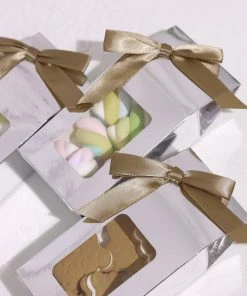 HIER_5146 Tabletop Decor 50 Pcs | 3" Satin Ribbon Bows With Twist Ties, Gift Basket Party Favor Bags Decor - Taupe Classic Style