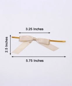 HIER_5146 50 Pcs | 3" Satin Ribbon Bows With Twist Ties, Gift Basket Party Favor Bags Decor - Beige Classic Style 10 HIER_5146 50 Pcs | 3