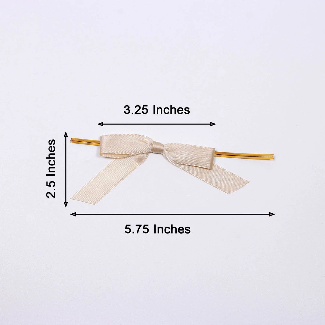 HIER_5146 50 Pcs | 3" Satin Ribbon Bows With Twist Ties, Gift Basket Party Favor Bags Decor - Beige Classic Style 3 HIER_5146 50 Pcs | 3" Satin Ribbon Bows With Twist Ties, Gift Basket Party Favor Bags Decor - Beige Classic Style