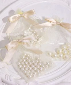 HIER_5146 50 Pcs | 3" Satin Ribbon Bows With Twist Ties, Gift Basket Party Favor Bags Decor - Beige Classic Style