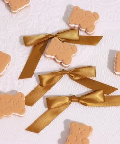 HIER_5146 50 Pcs | 3" Satin Ribbon Bows With Twist Ties, Gift Basket Party Favor Bags Decor - Gold Classic Style