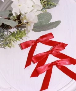 HIER_5146 50 Pcs | 3" Satin Ribbon Bows With Twist Ties, Gift Basket Party Favor Bags Decor - Red Classic Style