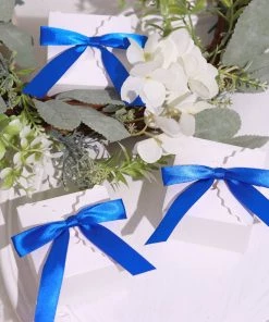 HIER_5146 Tabletop Decor 50 Pcs | 3" Satin Ribbon Bows With Twist Ties, Gift Basket Party Favor Bags Decor - Royal Blue Classic Style