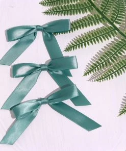 HIER_5146 50 Pcs | 3" Satin Ribbon Bows With Twist Ties, Gift Basket Party Favor Bags Decor - Sage Green Classic Style Tabletop Decor
