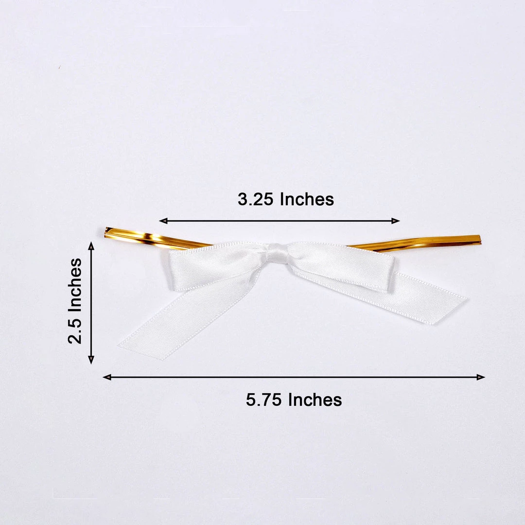 HIER_5146 Tabletop Decor 50 Pcs | 3" Satin Ribbon Bows With Twist Ties, Gift Basket Party Favor Bags Decor - White Classic Style 3 HIER_5146 Tabletop Decor 50 Pcs | 3" Satin Ribbon Bows With Twist Ties, Gift Basket Party Favor Bags Decor - White Classic Style