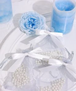HIER_5146 Tabletop Decor 50 Pcs | 3" Satin Ribbon Bows With Twist Ties, Gift Basket Party Favor Bags Decor - White Classic Style