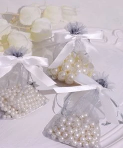 HIER_5146 Tabletop Decor 50 Pcs | 3" Satin Ribbon Bows With Twist Ties, Gift Basket Party Favor Bags Decor - White Classic Style 12 HIER_5146 Tabletop Decor 50 Pcs | 3