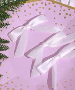 HIER_5146 Tabletop Decor 50 Pcs | 3" Satin Ribbon Bows With Twist Ties, Gift Basket Party Favor Bags Decor - White Classic Style