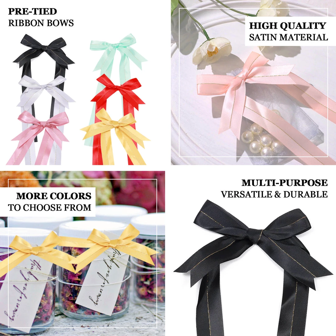 HIER_5146 50 Pcs | 10" Dusty Rose Pre Tied Ribbon Bows, Satin Ribbon With Gold Foil Lining For Gift Basket & Party Favors Decor 4 HIER_5146 50 Pcs | 10" Dusty Rose Pre Tied Ribbon Bows, Satin Ribbon With Gold Foil Lining For Gift Basket & Party Favors Decor