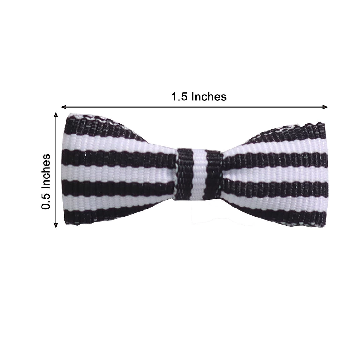 HIER_5146 50 Pcs | 1.5" Black/White Stripe Pre Tied Ribbon Bows - Bow Tie For Party Favor Bags - Polyester 3 HIER_5146 50 Pcs | 1.5" Black/White Stripe Pre Tied Ribbon Bows - Bow Tie For Party Favor Bags - Polyester
