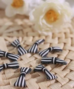 HIER_5146 50 Pcs | 1.5" Black/White Stripe Pre Tied Ribbon Bows - Bow Tie For Party Favor Bags - Polyester 17 HIER_5146 50 Pcs | 1.5