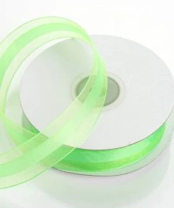 HIER_5140 25 Yards | 7/8" DIY Apple Green Organza Ribbon Satin Center - Clearance SALE Fabric Bolts & Bags