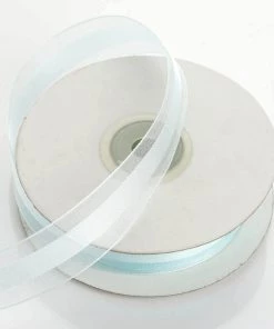 HIER_5140 Fabric Bolts & Bags 25 Yards | 7/8" DIY Baby Blue Organza Ribbon Satin Center - Clearance SALE