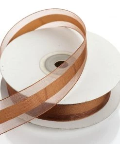 HIER_5140 25 Yards | 7/8" DIY Chocolate Organza Ribbon Satin Center - Clearance SALE Fabric Bolts & Bags