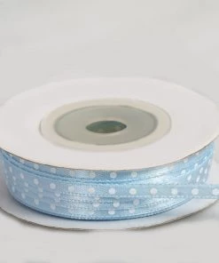 HIER_5140 25 Yards 1/8" Light Blue Satin Polka Dot Ribbon - Clearance SALE