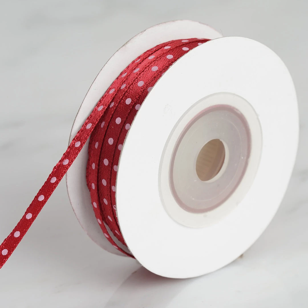 HIER_5140 25 Yards 1/8" Burgundy Satin Polka Dot Ribbon - Clearance SALE Fabric Bolts & Bags 3 HIER_5140 25 Yards 1/8" Burgundy Satin Polka Dot Ribbon - Clearance SALE Fabric Bolts & Bags