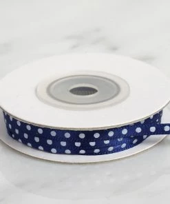 HIER_5140 Fabric Bolts & Bags 25 Yards 1/8" Navy Blue Satin Polka Dot Ribbon - Clearance SALE