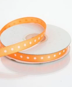 HIER_5140 Fabric Bolts & Bags 25 Yards 3/8" Orange Grosgrain Polka Dot Ribbon
