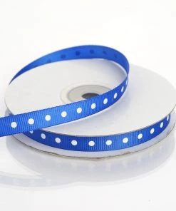 HIER_5140 25 Yards 3/8" Royal Blue Grosgrain Polka Dot Ribbon Fabric Bolts & Bags