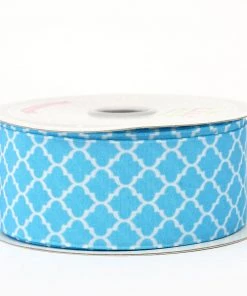 HIER_5140 Theme Décor 10 Yards 1.5" Turquoise Grosgrain Geometric Pattern Quatrefoil Ribbon - Clearance SALE