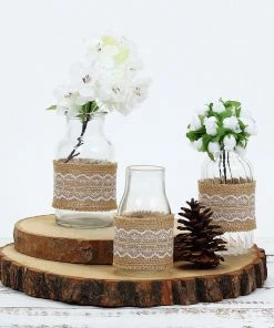 HIER_5144 Theme Décor 2" X 16FT Natural Jute Burlap Ribbon With Wavy Lace