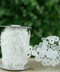 HIER_5140 Sewing Trims And Embellishments | 4" X 5 Yards | 1 Bolt | White | Lilac Decorative Crochet Stitches Fabric Bolts & Bags