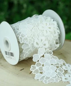 HIER_5140 Sewing Trims And Embellishments | 4" X 5 Yards | 1 Bolt | White | Lilac Decorative Crochet Stitches Fabric Bolts & Bags