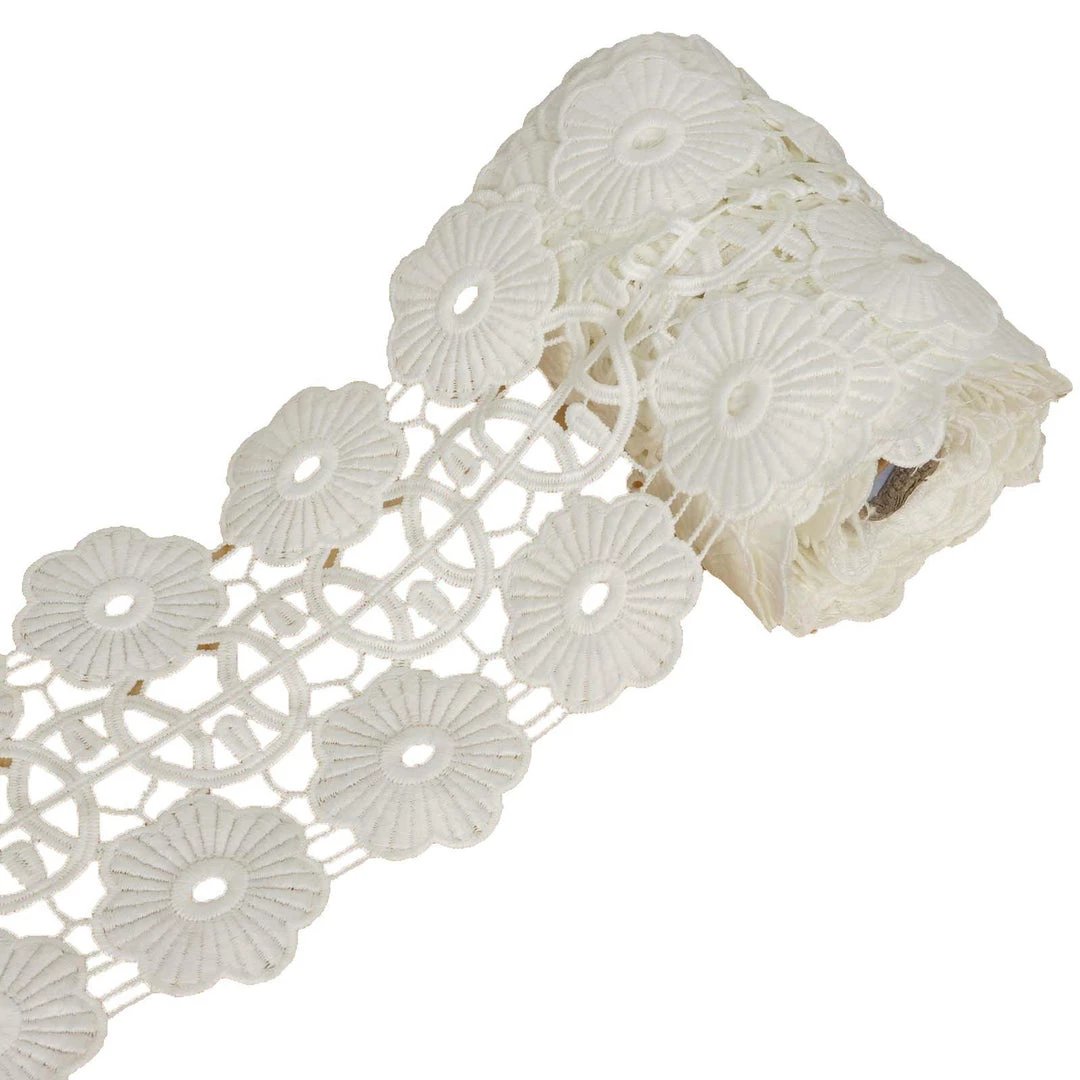 HIER_5140 5 Yards | White Crochet Lace Ribbon With Daisy Wheel Pattern - Clearance SALE 3 HIER_5140 5 Yards | White Crochet Lace Ribbon With Daisy Wheel Pattern - Clearance SALE