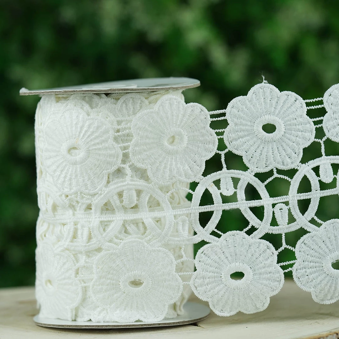 HIER_5140 5 Yards | White Crochet Lace Ribbon With Daisy Wheel Pattern - Clearance SALE 2 HIER_5140 5 Yards | White Crochet Lace Ribbon With Daisy Wheel Pattern - Clearance SALE