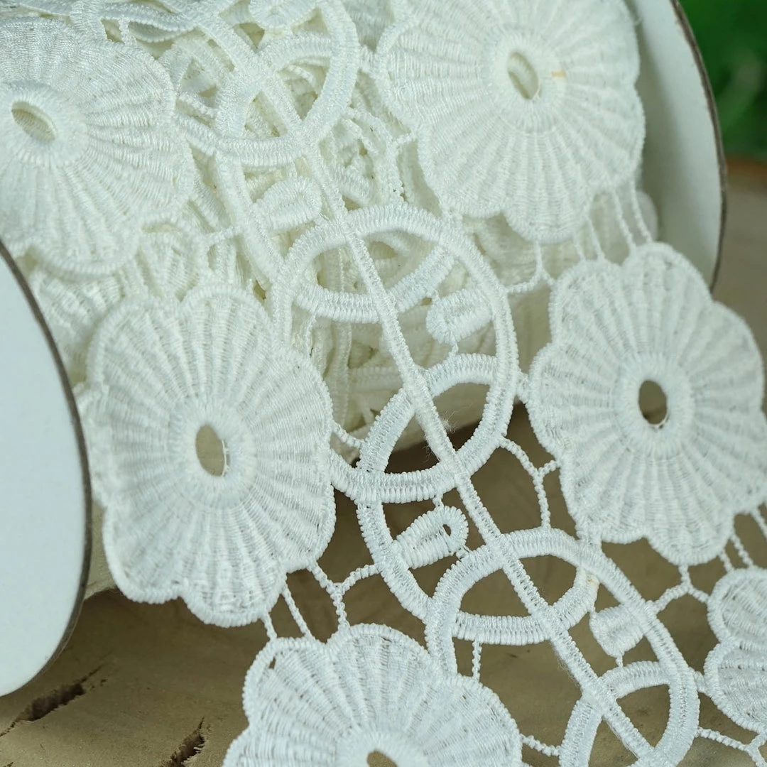 HIER_5140 5 Yards | White Crochet Lace Ribbon With Daisy Wheel Pattern - Clearance SALE 4 HIER_5140 5 Yards | White Crochet Lace Ribbon With Daisy Wheel Pattern - Clearance SALE