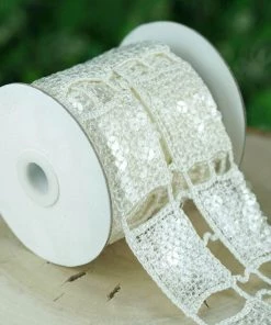 HIER_5140 Sequin Stitch Crochet | 4" X 5 Yards | 1 Bolt | White | Rectangle Granny Square Afghan Pattern - Clearance SALE Fabric Bolts & Bags