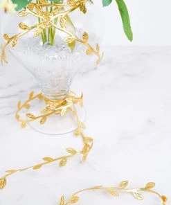 HIER_5143 Artificial Flower & Plants 67ft Olive Gold Leaf Ribbon Trim, Artificial Vines Leaf Garland For DIY Craft Party Wedding Home Decor