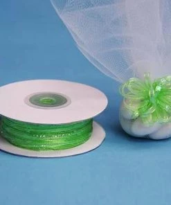 HIER_5140 50 Yards | 1/8" Apple Green Organza Pull String Bows Ribbon - Clearance SALE Fabric Bolts & Bags