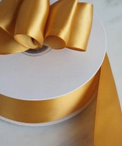 HIER_5143 50 Yards 1.5" Gold Satin Single Faced Ribbon Wholesale